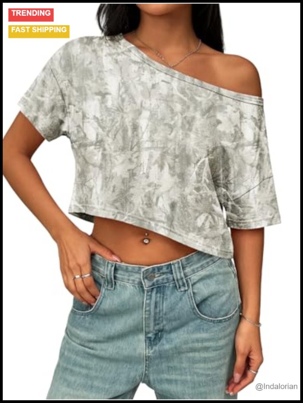 Womens Off Shoulder Crop Top Short Sleeve Loose Casual Workout T Shirt